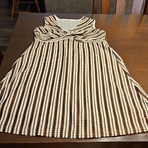 Sleeveless Brown and Cream Striped A-Line Dress From MODLILY site